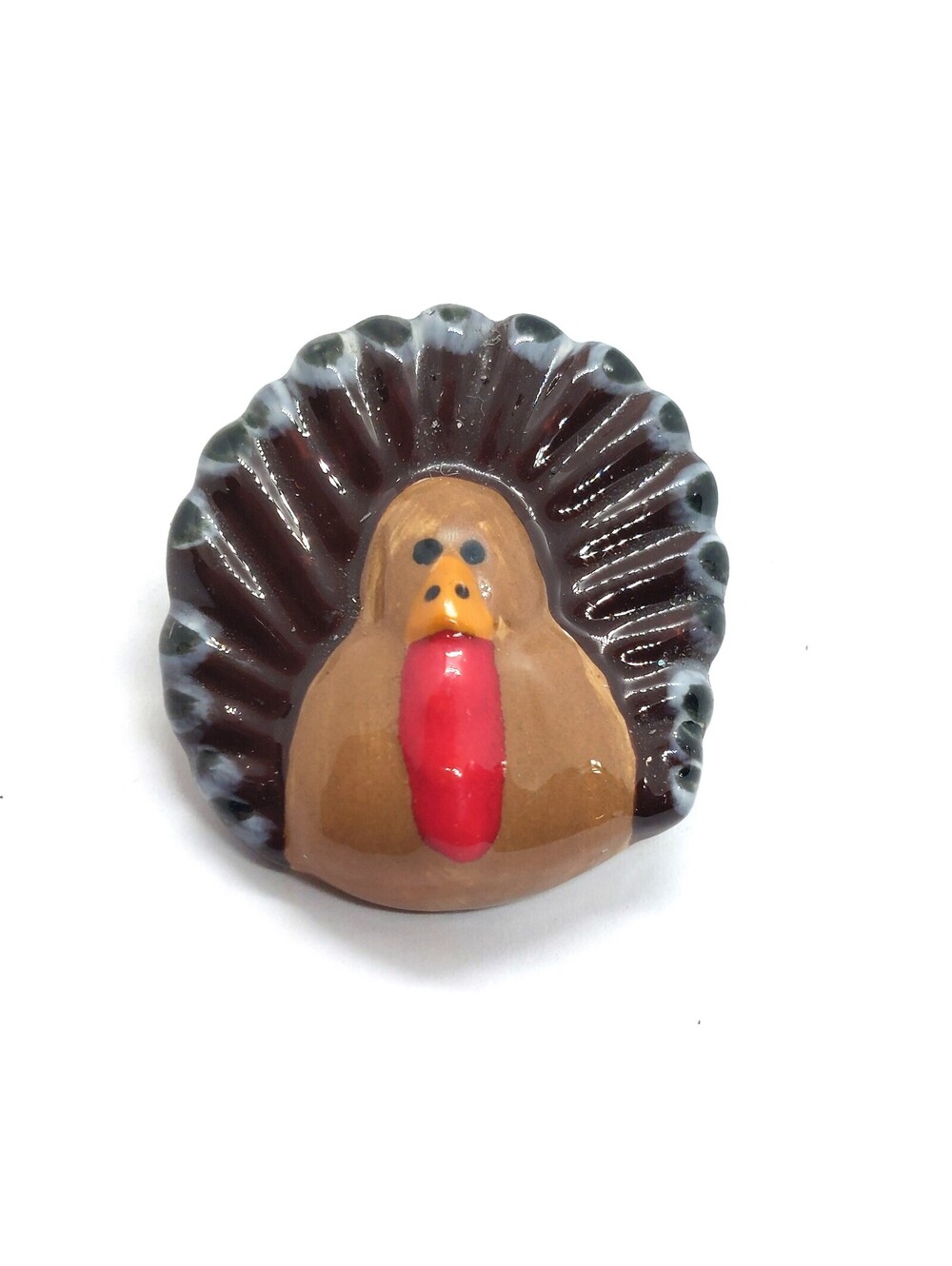 Ceramic Turkey Thanksgiving Pin Hand Painted Fall Holiday Gobbler Bird Lapel
